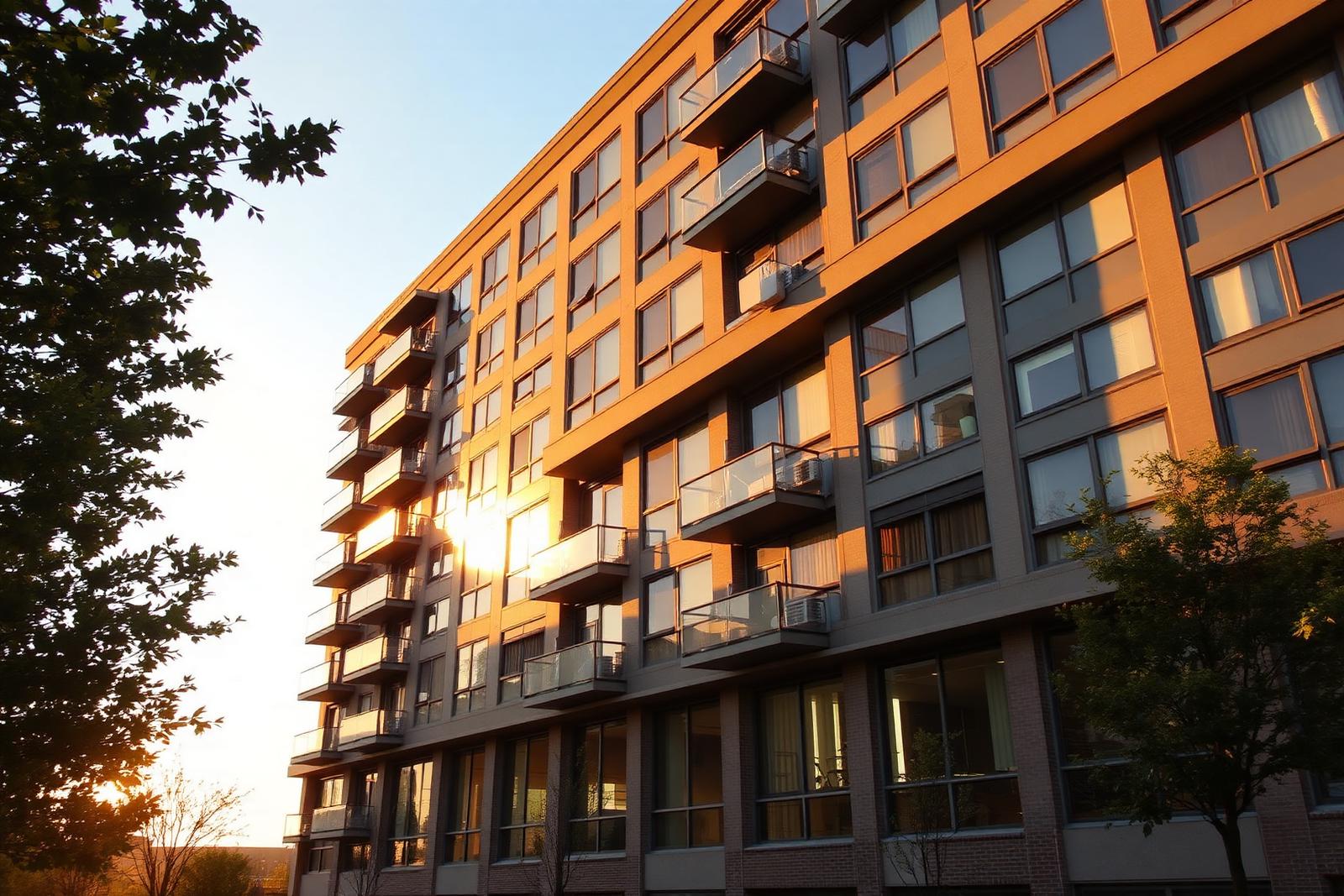 Supportive housing building at golden hour
